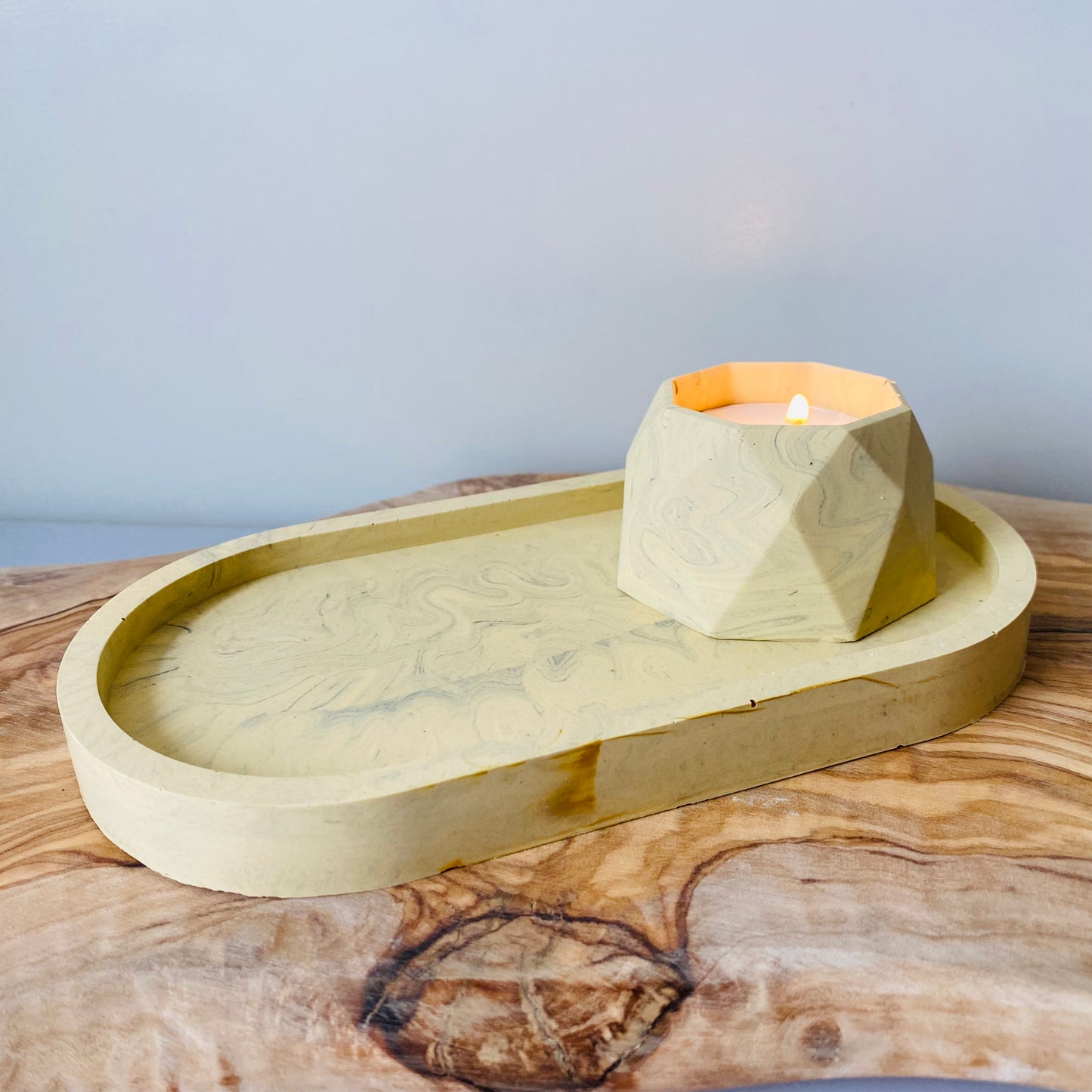 Waxinelicht houder - yellow marble